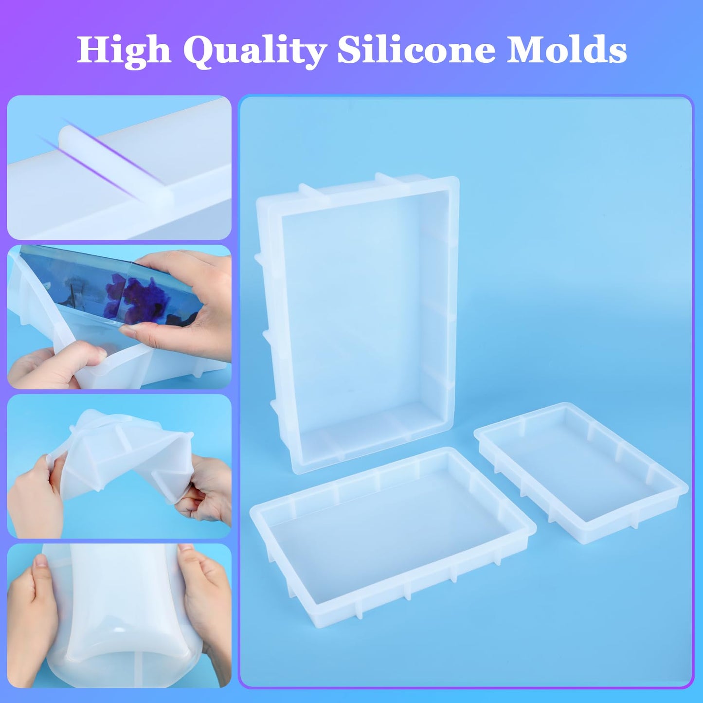 KISREL Large Rectangular Resin Molds, Epoxy Resin Casting Deep Silicone Mold, Large Molds for Flower Preservation, Deep Pour Molds for Furniture Decoration, DIY Wedding Bouquets, Valentine's Day Gifts