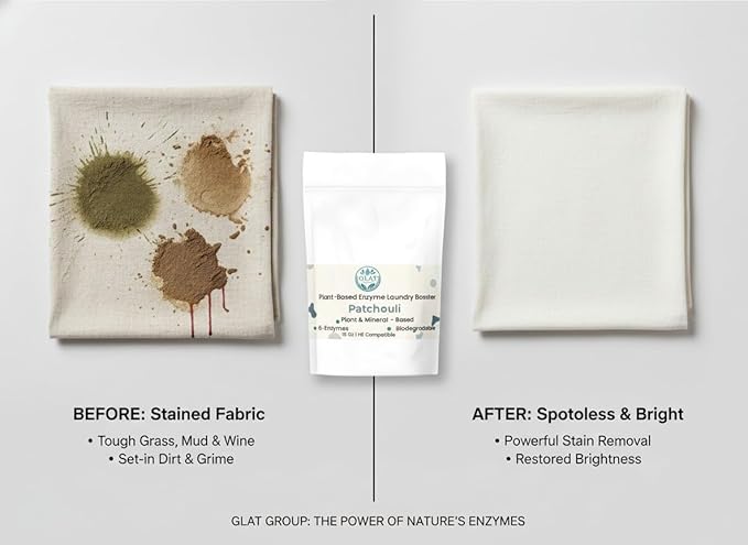Enzyme Laundry Booster Powder - Patchouli | Plant-Based, 6-Enzyme Blend for Maximum Stain & Odor Removal | Biodegradable, Boosts Detergent in All Water Temperature, HE Compatible, 16 Oz