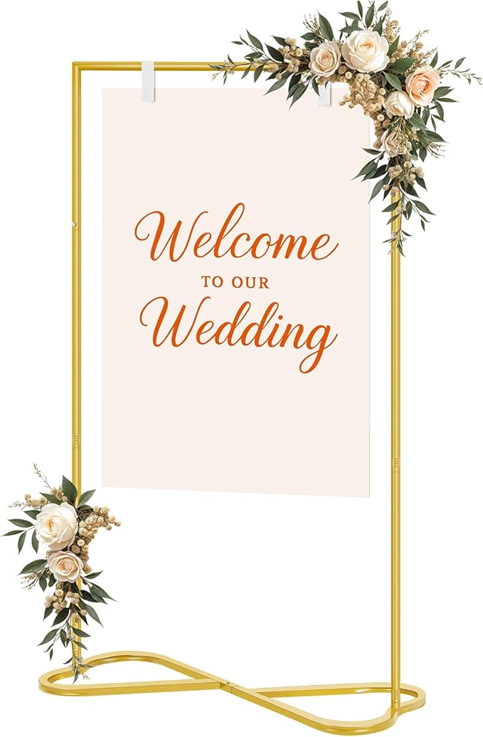 OUSHENG Wedding Welcome Sign Stand, Easel Poster Holder Metal Pictures Photo Board Rack with Heart Base for Reception Part...