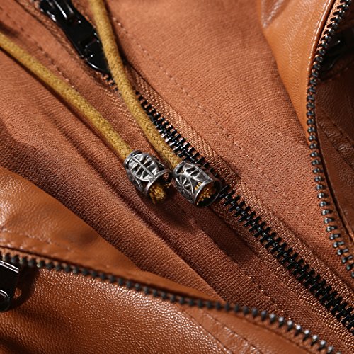 Tanming Womens Faux Leather Jacket Hooded Moto Biker Coat Outerwear Fall Fashion Outfits Winter Clothes