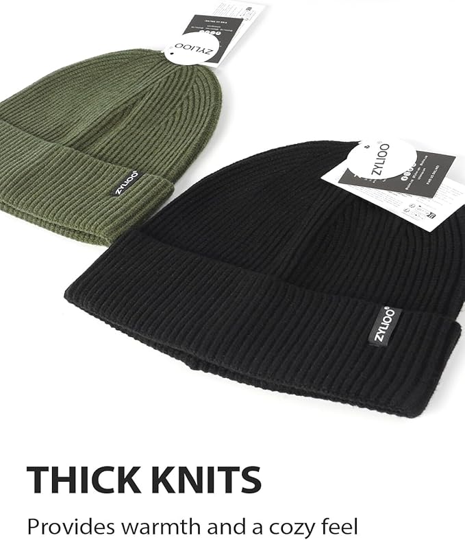Zylioo Oversize Beanie Hats, XXL Big Size Ribbed Knit Cuffed Winter Hat for Cold Weather, Warm Skull Watch Cap