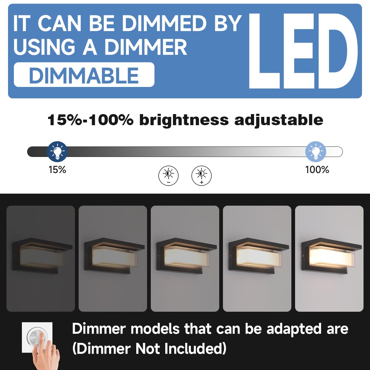 Outdoor Wall Lights Exterior/Interior,Modern Outdoor Porch Lighting Fixtures,15%-100% Dimmable,3CCT 3000K/4000K/6500K,24W Exterior Waterproof Lanterns,Matte Black Indoor Wall Sconce Art Lights 2 Pack