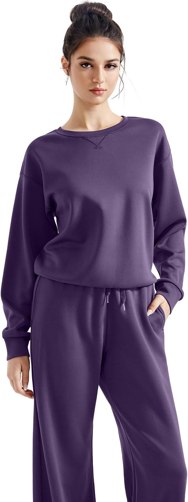 SUUKSESS Women Modal Fall 2 piece outfits Oversized Sweatshirt Wide Leg Pants