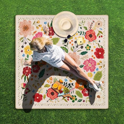 QDJGSDDGM Picnic Blankets Waterproof Foldable Extra Large,80"x 80" Outdoor Beach Blanket Sandproof,3-Layer Lightweight Han...