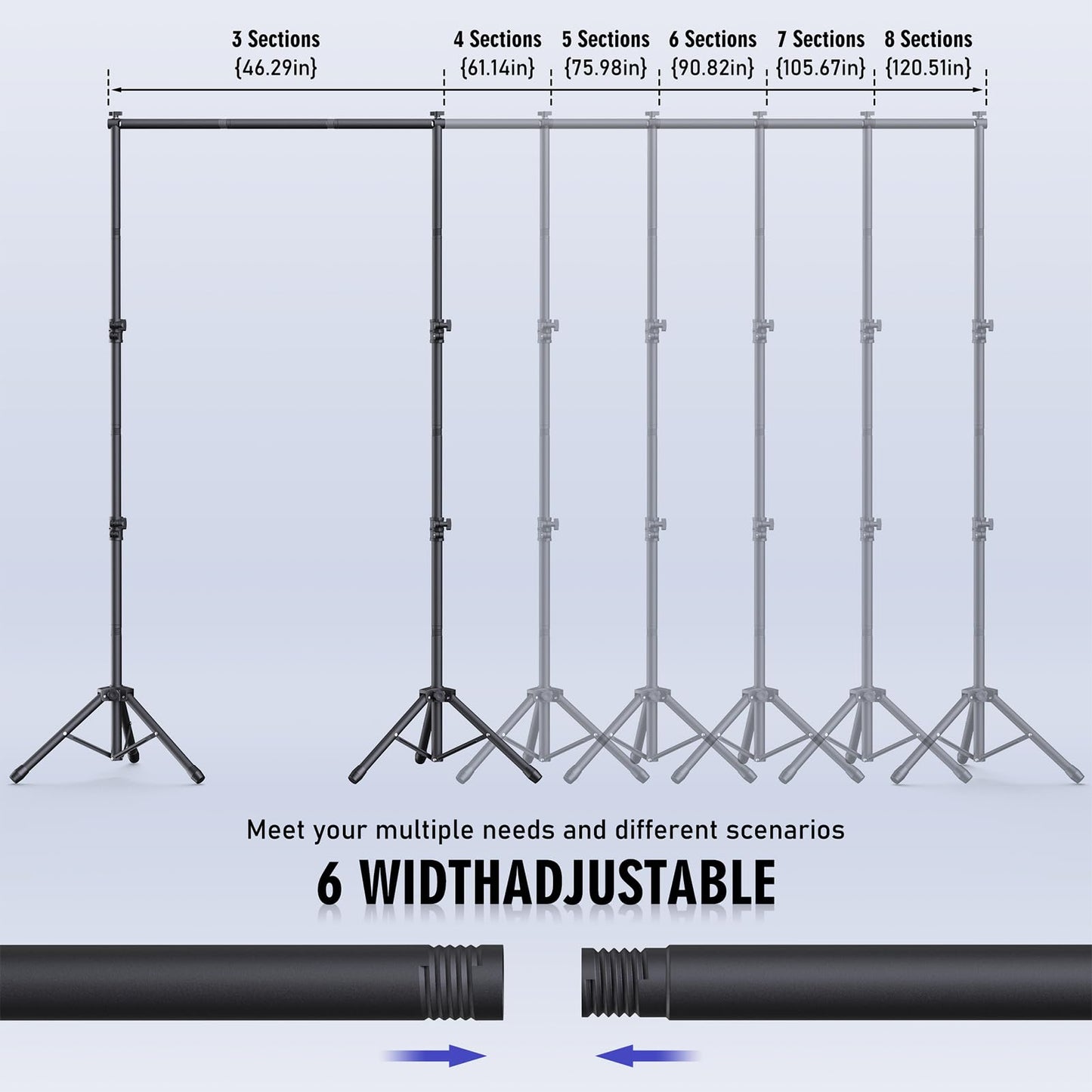 Eocnrhe Backdrop Stand Kit - 6 Widths, 10x7.5ft Adjustable Background Stand for Parties & Studio Photography