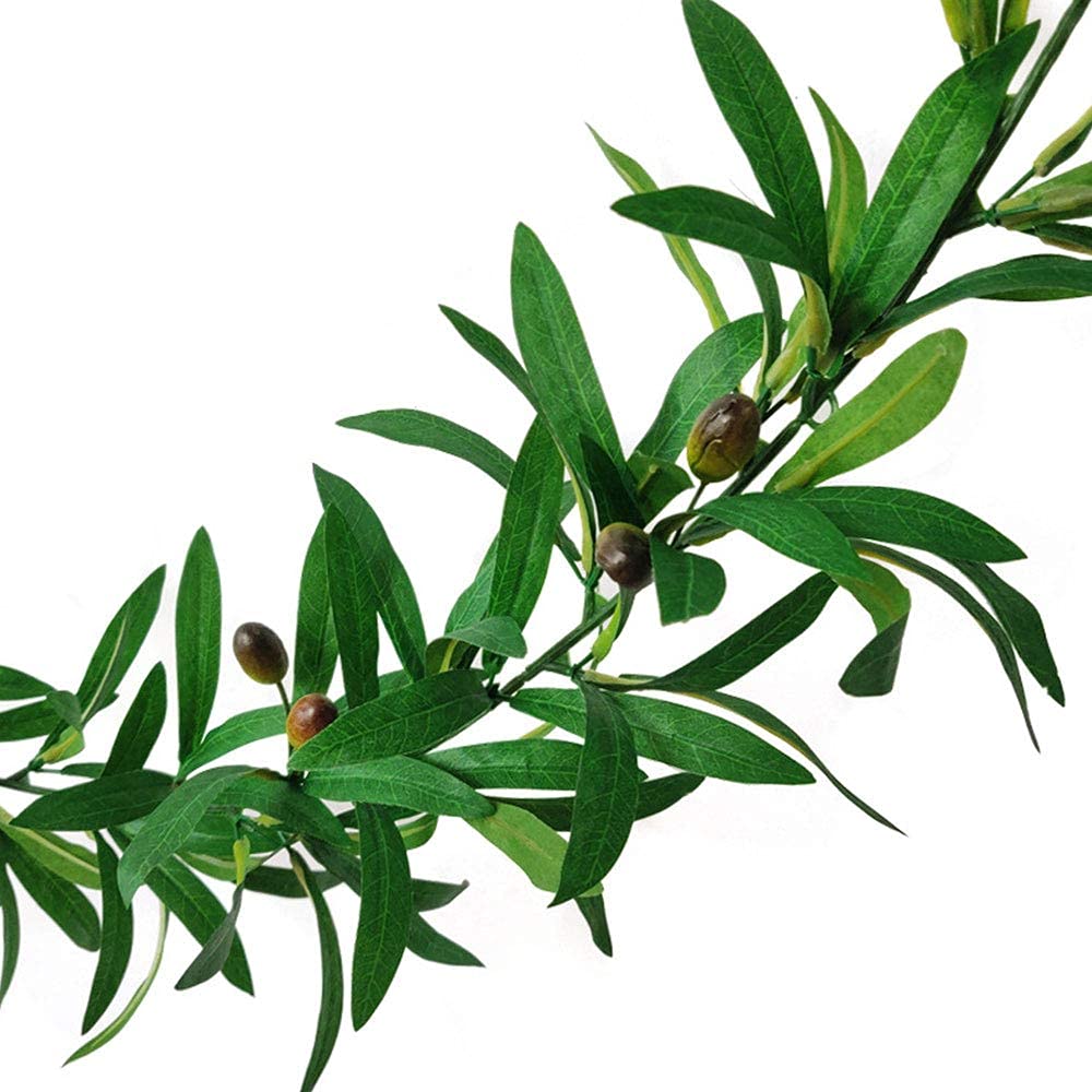 GWOKWAI Artificial Olive Leaf Garland, Olive Branch Wreath Ivy Vines Leaf Greenery Ornament for Wedding Backdrop Home Indoor Outdoor Wall Party Decoration