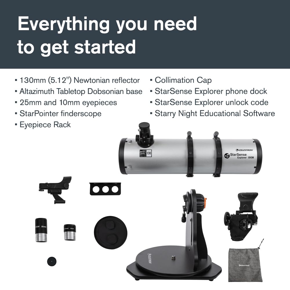 Celestron StarSense Explorer 130AZ App-Enabled Telescope – 130mm Tabletop Dobsonian with Smartphone Dock & StarSense App – iPhone & Android Compatible – Easy-to-Use for Beginners