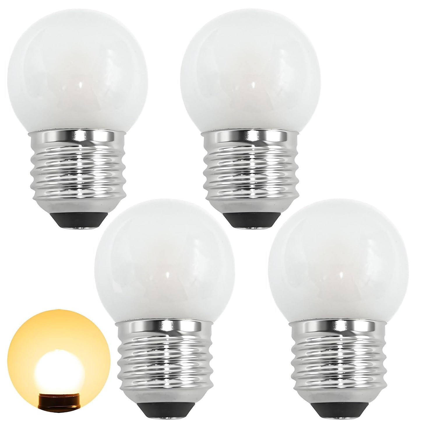 PaeorRorL LED G40 Light Bulb,15W Equivalent,1.5W E26 Base Low Power Light Bulbs for Night Light Bathroom Bedside Accent Lamps Appliance Bulb,Frosted,150 Lumen, 2700K Warm White, CRI 90+,Pack of 4