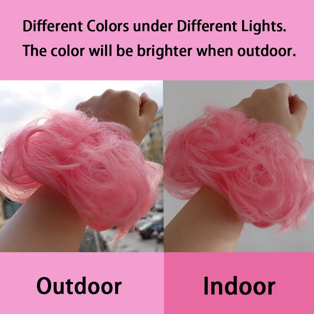 iLUU Pink Hair Bun Extensions Hairpiece Wavy Curly Messy Donut Chignons Hair Piece Wig Hairpiece Wig Hair Buns for Girl Women La