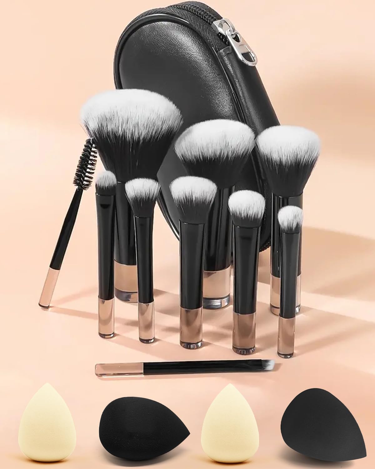 PGRODE Mini Travel Makeup Brushes Portable Set, 14 Pieces, Full Complete Function Cosmetic Kit with Brush Pouch, On the Go Short