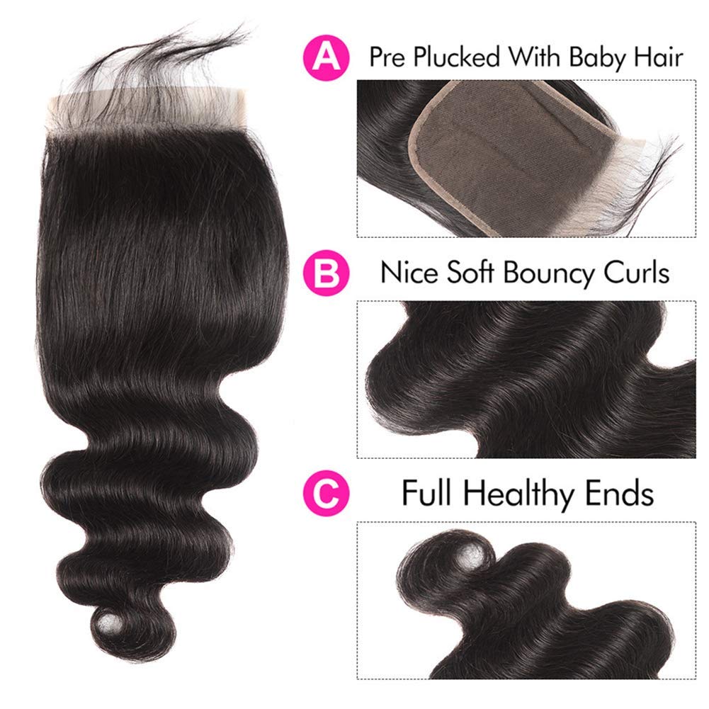 6X6 Lace Closure Human Hair Pre Plucked Closure Body Wave Brazilian Virgin Hair 6X6 Colsure With Baby Hair High Density Real Hum
