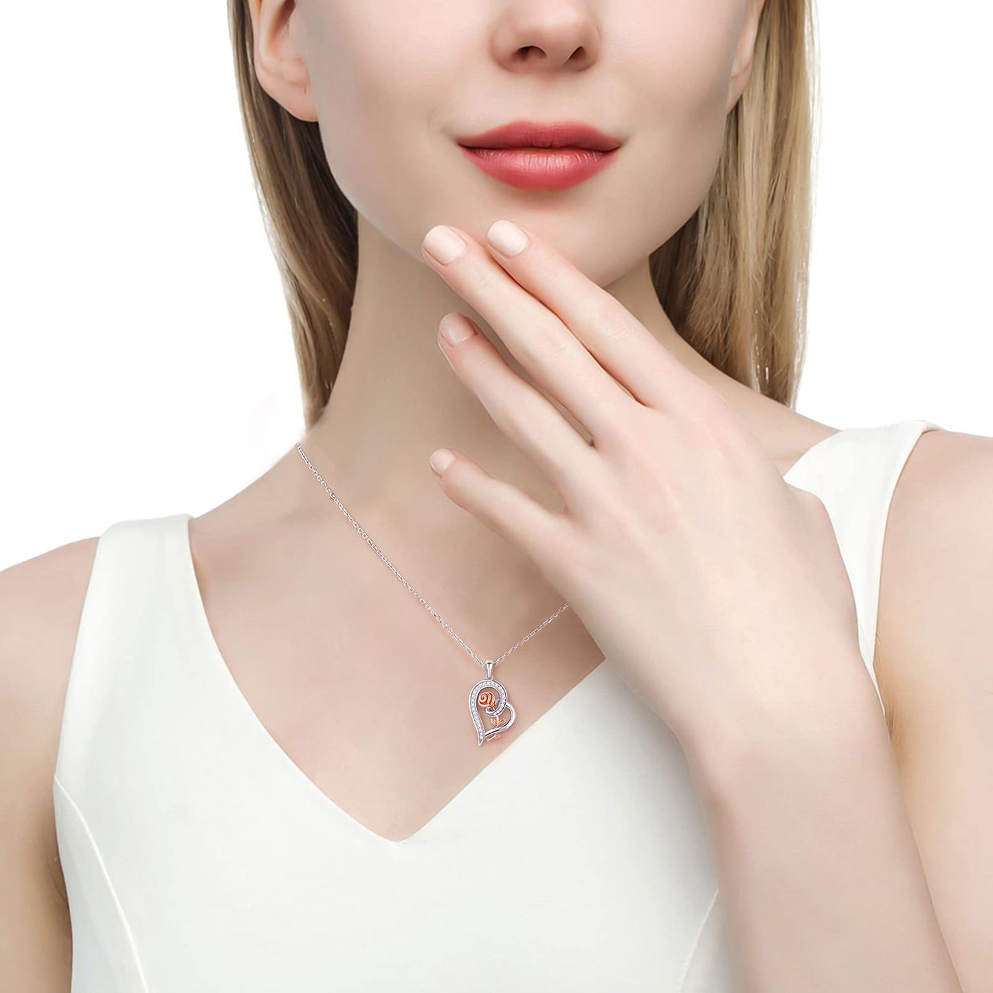 Gifts for Wife from Husband, Silver Heart Rose Necklaces for Women, Birthday Mothers Day Christmas Jewelry Presents for Girlfrie