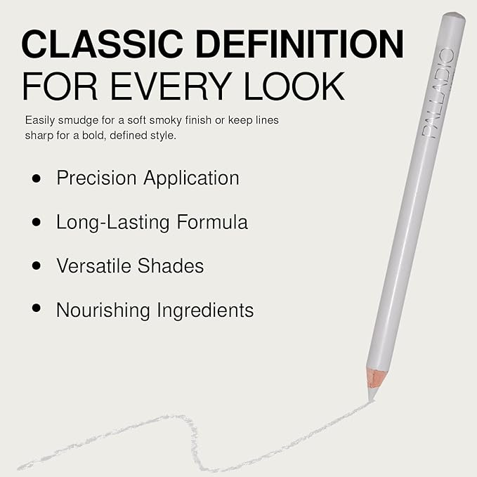 Palladio Wooden Eyeliner Pencil, Thin Pencil Shape, Easy Application, Firm yet Smooth Formula, Perfectly Outlined Eyes, Contour and Line, Long Lasting, Rich Pigment, White