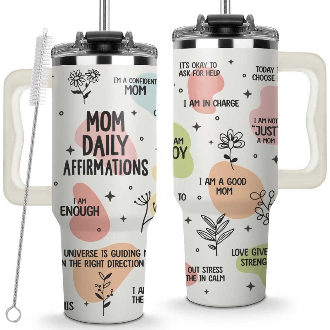 LIERIE8888 Mom Daily Affirmations Tumbler 40Oz – Gifts for Mom's Birthday, Mother's Day, Expecting Moms Present, Momma Gifts from Daughters, Sons, Kids, Inspirational Mama Mug, Mommy Coffee Cup