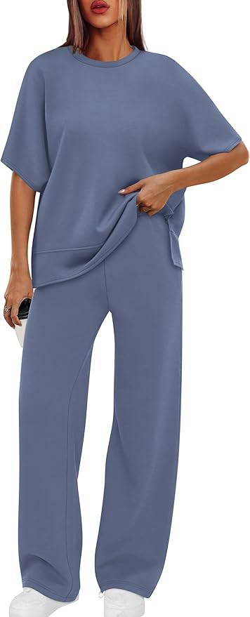 XIEERDUO Women's Side Slit Lounge Sets 2 Piece Travel Outfits Airport Tracksuit Oversized Wide Leg Loungewear S-3XL