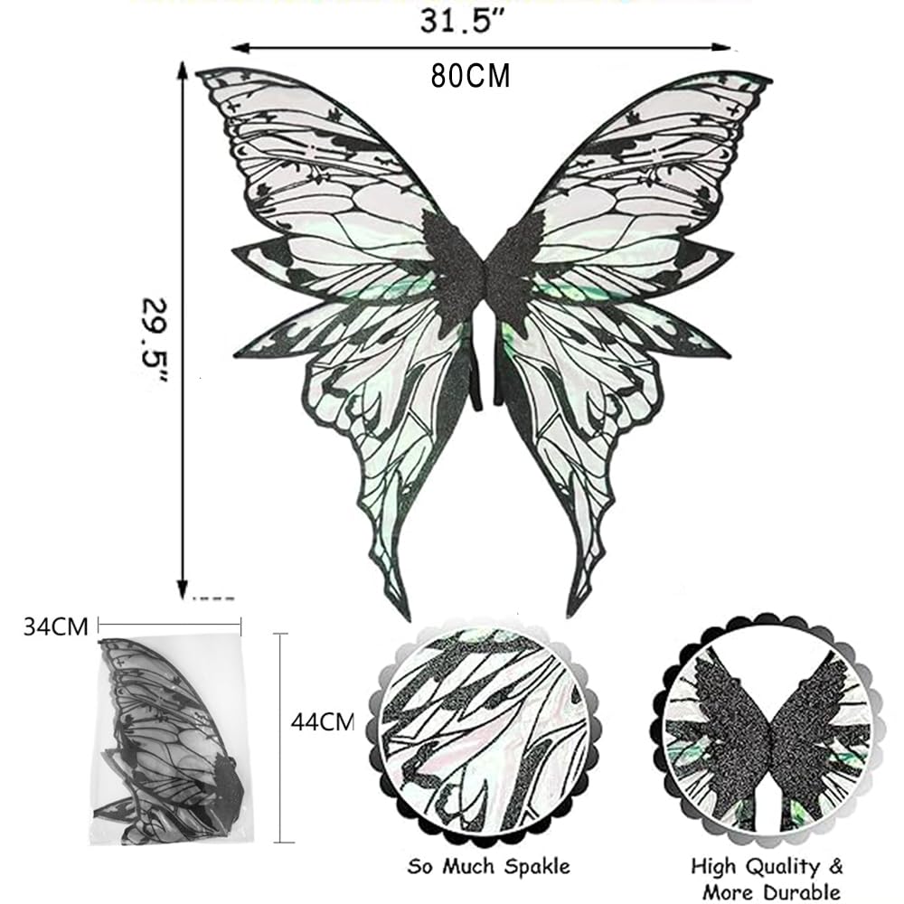 ZEXILILA Adult Fairy Wings, Shiny Transparent Angel Wings, Halloween Costume Accessory (Black)