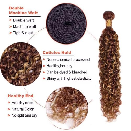 P27/33 Highlight Brown Bundles Honey Blonde Kinky Curly 3 Bundles Human Hair 18 20 22 inch CnumGunm Unprocessed Brazilian Virgin Hair Extensions