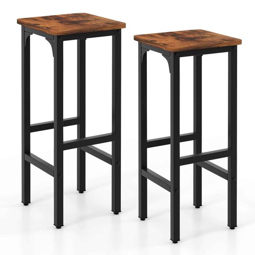 IFANNY Bar Stools Set of 2, 28" Bar Height Stools with Humanized Footrests & Metal Frame, Wood Counter Stool with Adjustable Foot Pads, Industrial Barstools for Kitchen Island, Dining Room (1)