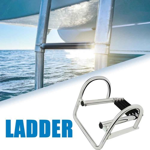 Mojiate Made Telescopic 4 Step Pontoon Boat Ladder, Stainless Steel Telescoping Extendable Marine Ladder, 500lbs Capacity Stepladder for Pontoon/Marine/Yacht/Swimming Pool