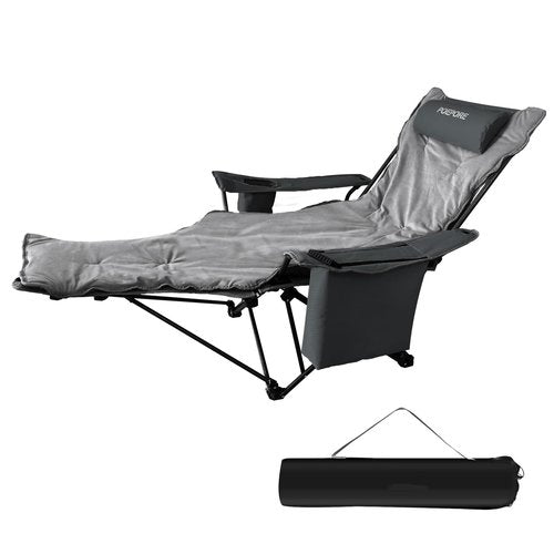 POEPORE Reclining Camping Chair 4 Position with Foot Rest Comfortable for Adults 265Ibs Folding Lounger Mesh Beach Chair with Cooler Bag,Cotton Cushion and Cup Holder for Outdoor Patio