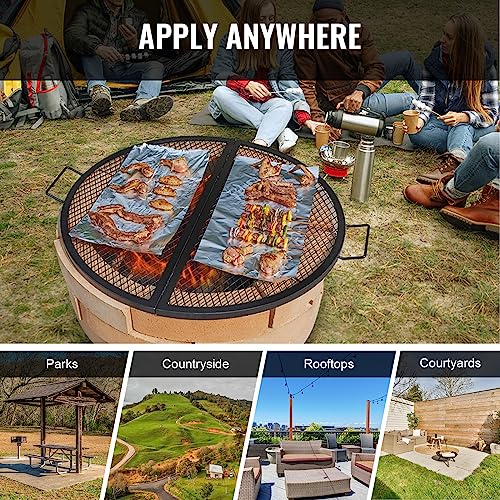 VEVOR X-Marks Fire Pit Grill Grate, Foldable Round Cooking Grate, Heavy Duty Steel Campfire BBQ Grill Grid with Handle and...