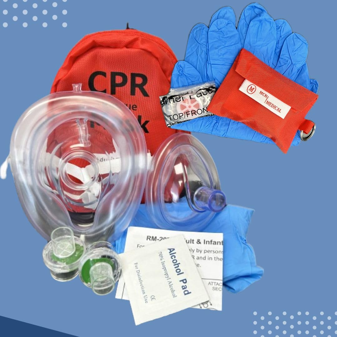Adult/Child & Infant CPR Mask with 2 Valves & CPR Res-Cue Mask Key Chain, MCR Medical