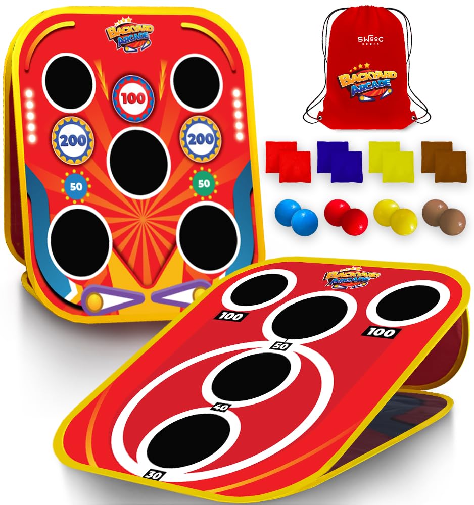 Swooc Games® - Backyard Arcade™ | 2-in-1 Bean Bag Toss Game for Kids w/Carry Bag | 5-Second Setup & Storage | Outside Toys for Toddlers | Carnival Games for Kids | Outdoor Toddler Activities