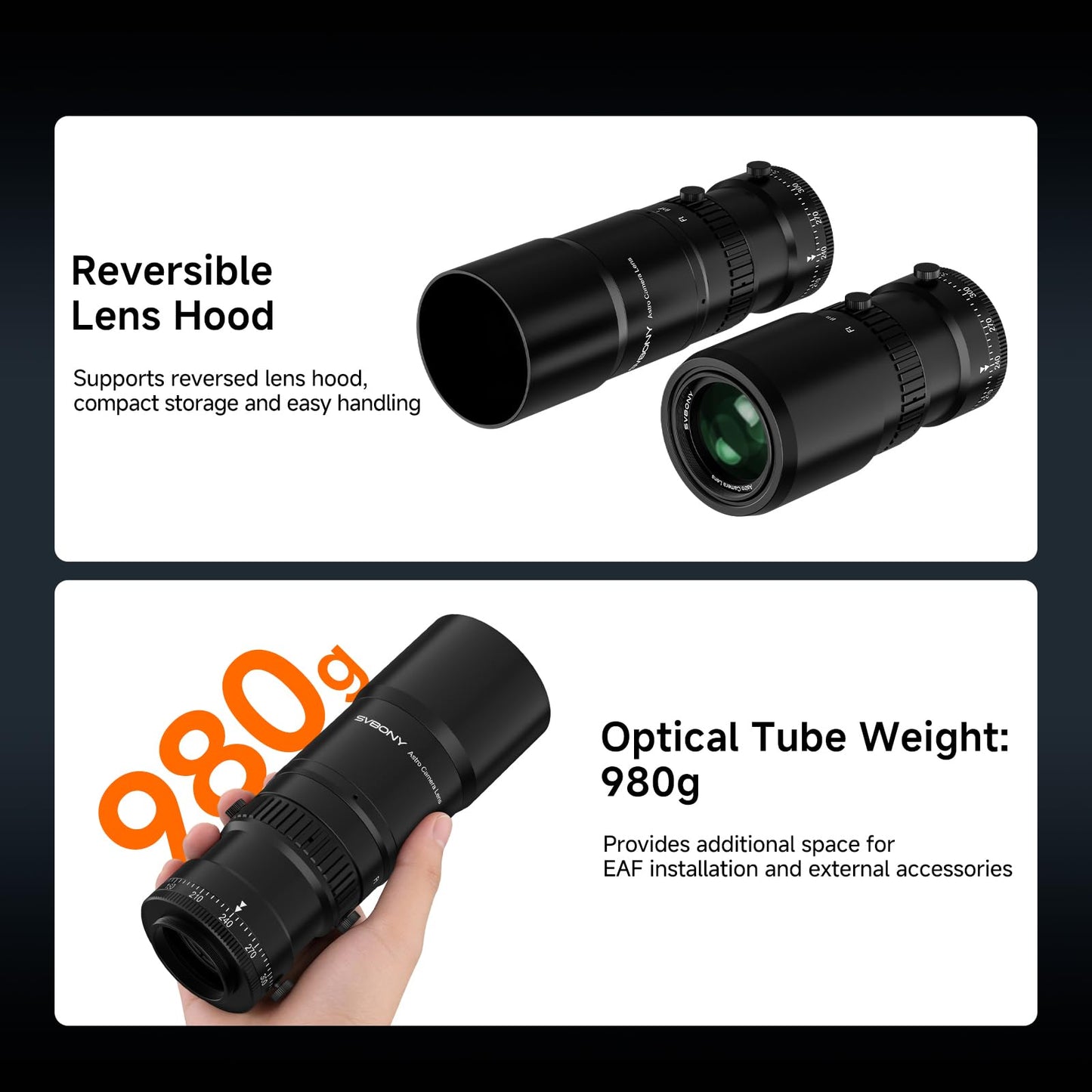 SVBONY SV545 Telescope Petzval Lens APO, F4.5, 203mm Focal Length, Built in Field Flattener, Professional Refractor Telescope Supports EAF(not Included), M48 Thread for Full Frame Astrophotography