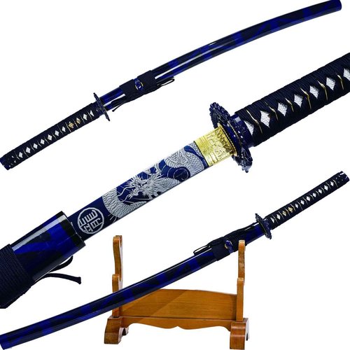 Kamaiwo-1045/1060 Clay Tempering high Carbon Steel Hademade Heat Tempered Full Handmade Hand Forged Japanese Katana Authentic ，Full Tang,Functional,Practical Blue