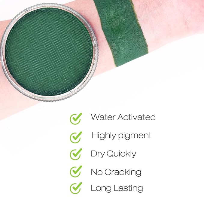 Bowitzki 30g Professional Face Paint Body Paint Water Based Face painting Makeup Safe for Kids and Adults Split Cake Single Color - Christmas Green