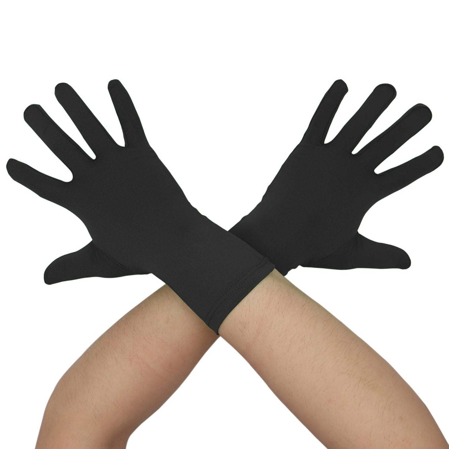 Aniler Men's and Women's Wrist Length Stretchy Gloves Spandex Wedding Party Banquet Costume Short Gloves (One Size, Black)