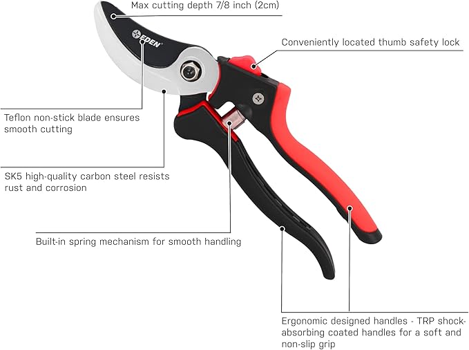 Eden 39001 Professional Sharp Bypass Pruning Shears, Tree Trimmers Secateurs,Hand Pruner, Garden Shears,Clippers For Garden, Bonsai Cutters
