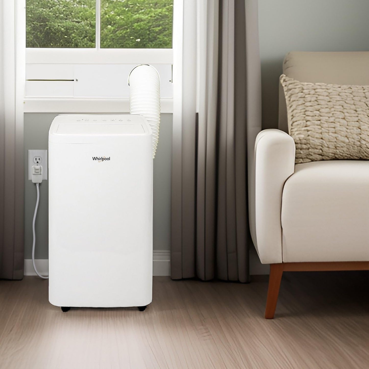 Whirlpool 12,000 BTU Portable Air Conditioner with Dehumidifier for Living Room, Apartment, or Bedroom, 115V, Portable AC for Medium Rooms up to 550 Square Feet with Remote, 3 Speeds, and Timer, White
