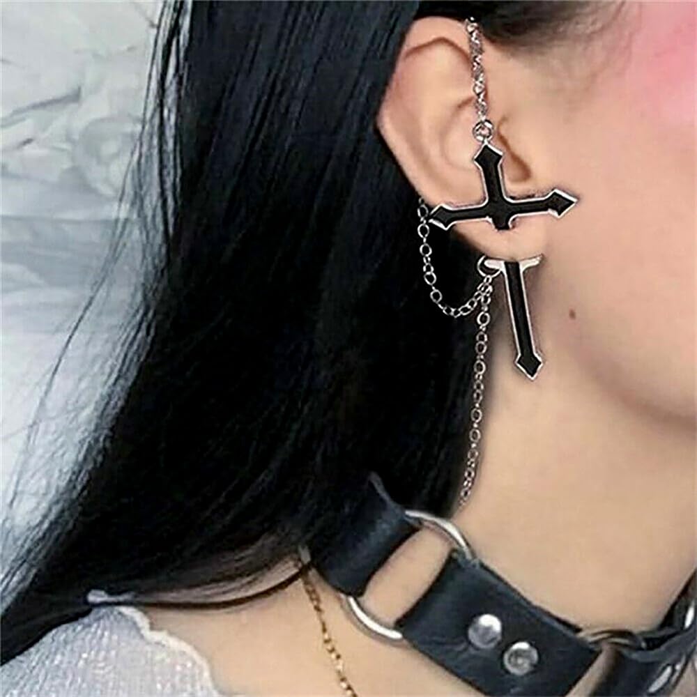 Gothic Sword Earrings Rhinestone Dagger Earrings Black Retro Sword Screw Earrings Cubic Zirconia Punk Sword Earrings Front Back Stud Earrings for Women (Black)