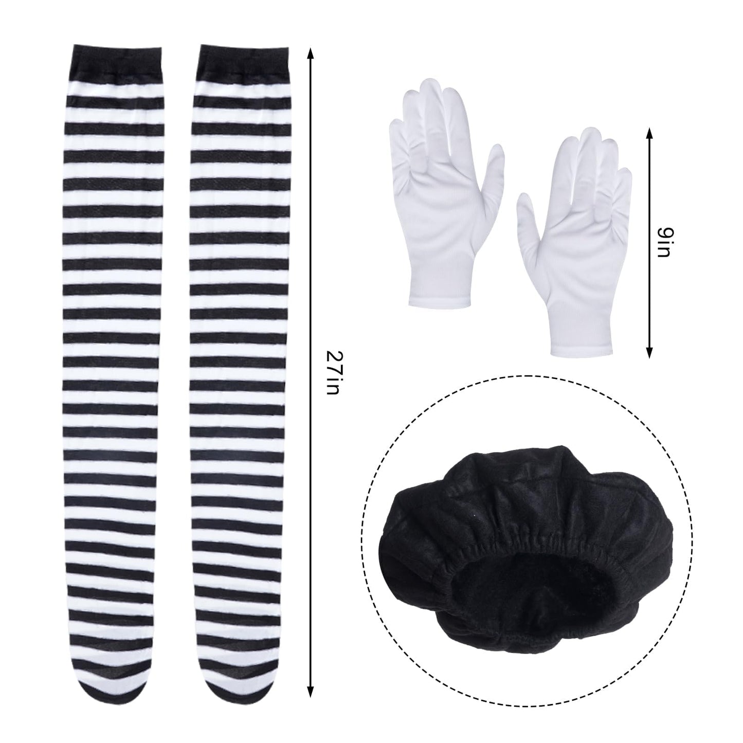 mifengda Woman Mime Costume Halloween Mime Costume Accessories Adult Men French Artist Costume French Artist Outfit Accessories for Halloween Dress Up Cosplay Party(Medium)