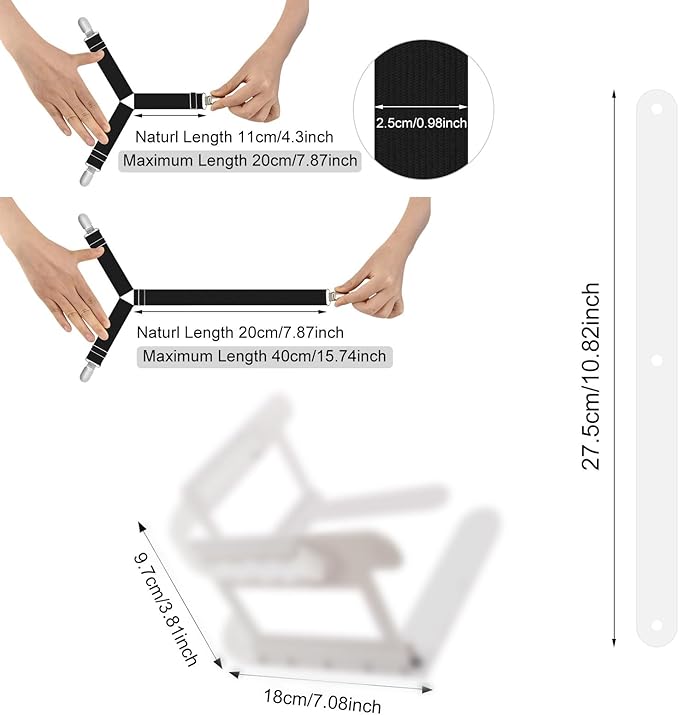 Bed Sheet Holder&Bed Sheet Straps 4 Pieces Each Keep Sheets Firm & Tight,Bed Sheet Rack with Lock Strip Easy to Install and Not Easy to Break,Sheet Holders Set Fit All Mattress Sizes(White)
