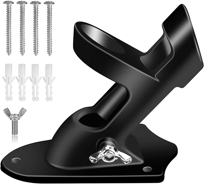 Flag Pole Holder Brackets, BONWIN 1" Flag Pole Mounting Bracket with Hardwares for House Wall Mount, 1" Inner Diameter, Two Positions & Aluminium Alloy, Rust Free Coated (Black - 1 Pack)