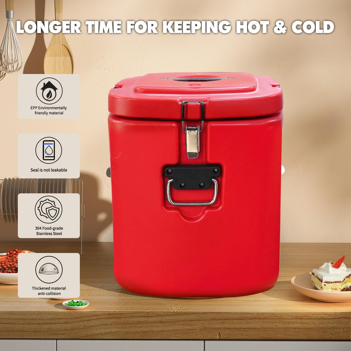 Insulated Soup Container Commercial Food Warmer for Hot or Cold Food,13.2 Gallon Hot Box for Catering, Food Cooler with 4 Buckles, Handles,Soup Carrier for Restaurant, Canteen, Home