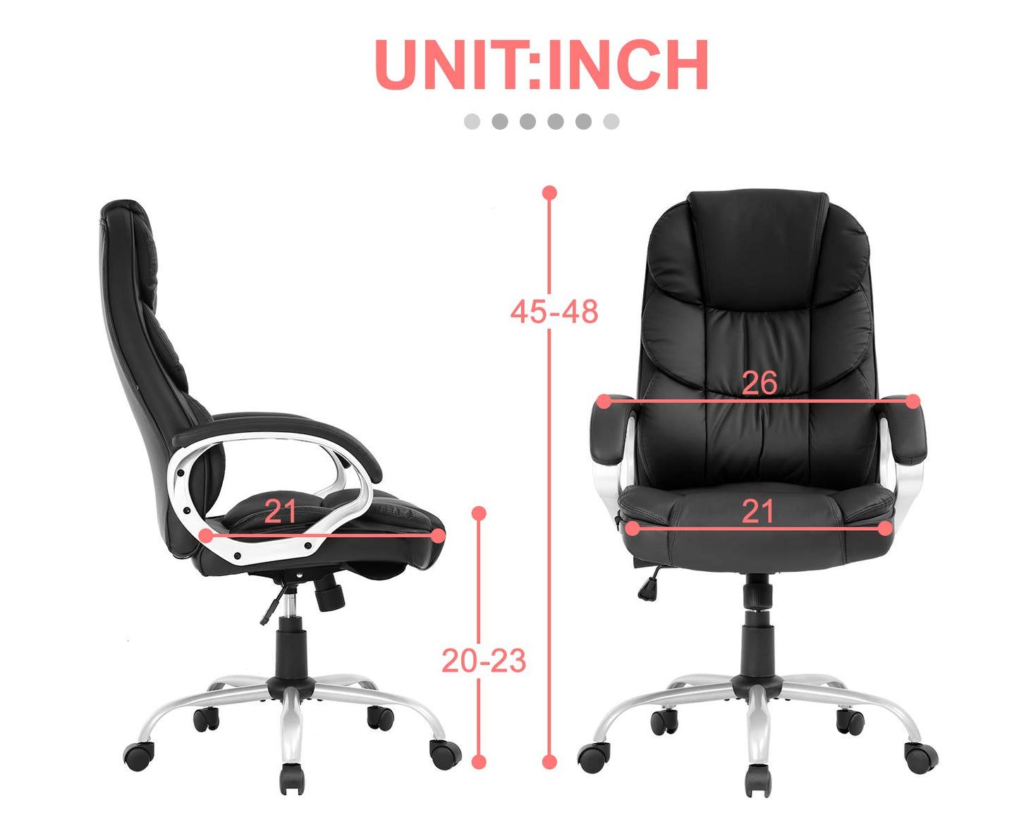 Ergonomic Office Chair,Computer Desk Chair High Back PU Leather Executive Rolling Task Adjustable Chair with Lumbar Support Headrest Armrest Swivel Chair, Black