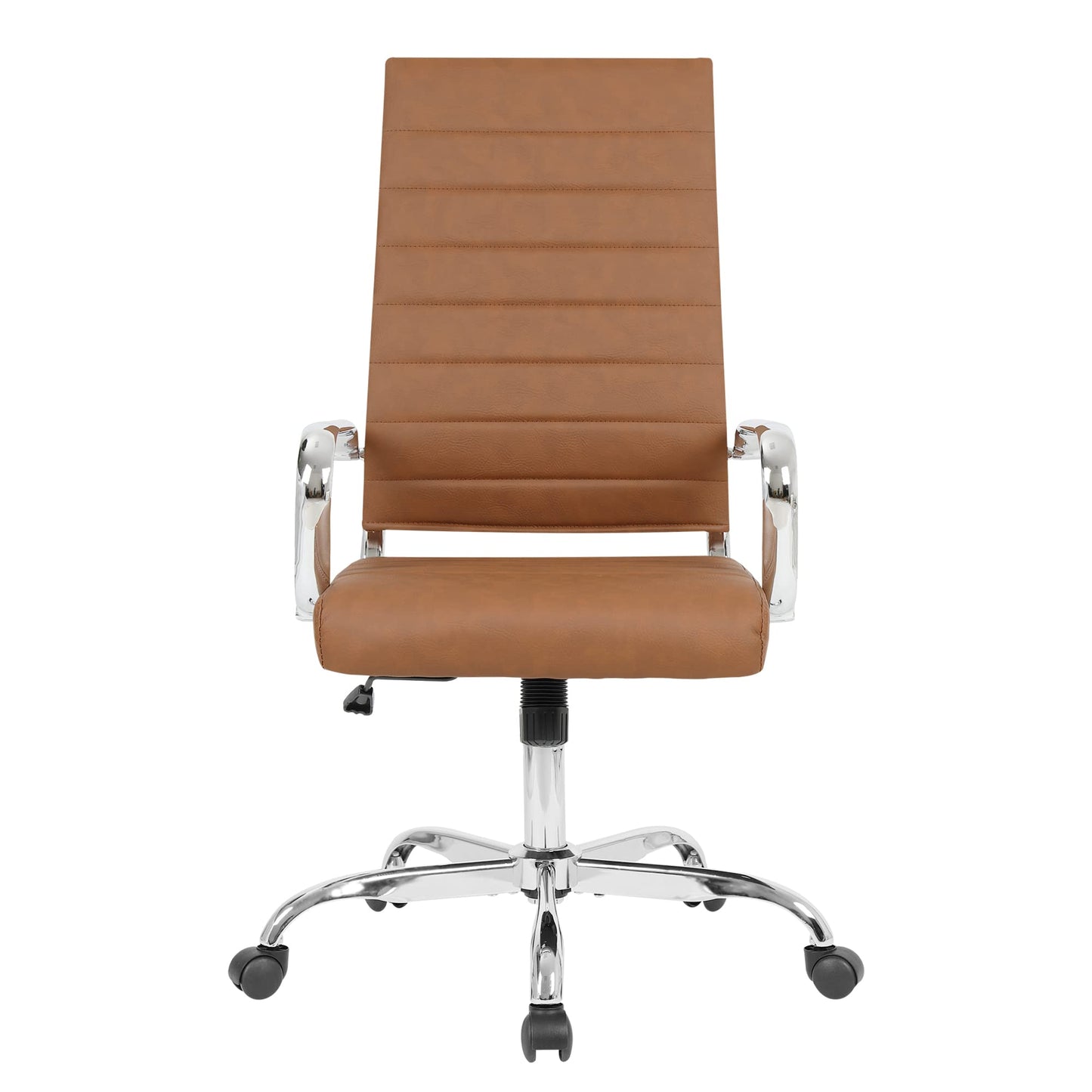 LANDSUN Home Office Chair High Back Executive Chair Ribbed Leather Computer Desk Chair with Armrests Soft Padded Adjustable Height Swivel Modern Conference Chrome Brown