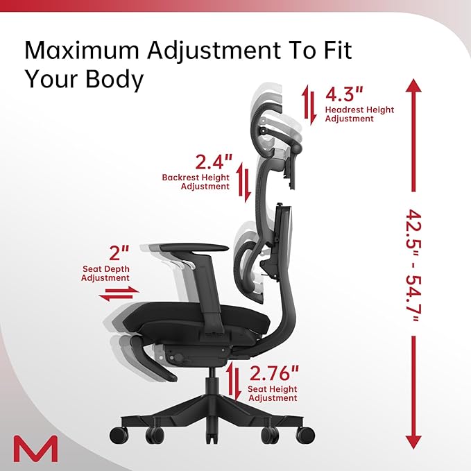 Motostuhl S3P-ST Ergonomic Office Chair High Back Home Office Desk Chair with footrest with VTS System & Adaptive Lumbar Support, TiltPro Headrest, 4D Armrest, 150°Tilt for Home Office Executive