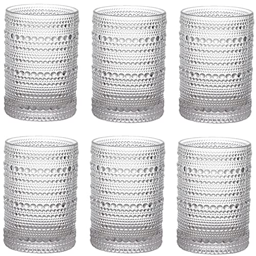 ZOOFOX Set of 6 Vintage Drinking Glasses, 13 oz Clear Hobnail Glasses Tumbler, Embossed Design Glassware for Beverages, Wa...
