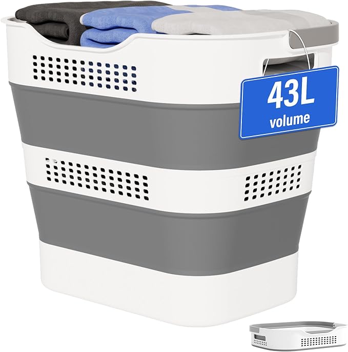 OOAMBB 43L(11.5Gallon) Collapsible Laundry Basket with Handles, Foldable Laundry Basket Plastc,Pop Up Tall Storage Contain...