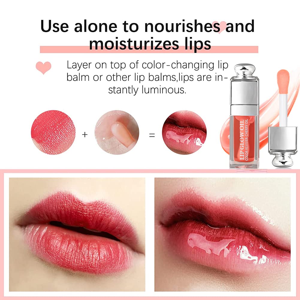 2PCS Hydrating Lip Glow Oil, Lip Oil Gloss Transparent Toot Tinted Nourishing Long Lasting Repairing Lightening Lip Lines (RASPB