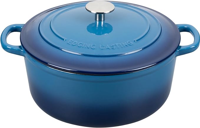 Enameled Cast Iron Dutch Oven Pot with Lid, 7 Quart, Round Dutch Ovens for Bread Baking, Bread Oven, Oven Safe up to 500°F, Lake Blue