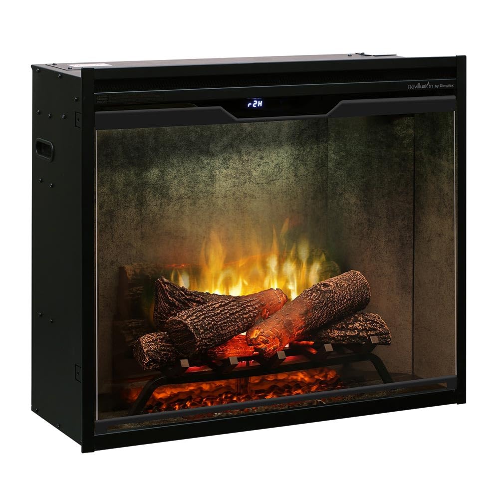 Dimplex Revillusion® 30 Inch Built-in Electric Firebox - Natural Concrete Background - Includes Realistic Faux Logset, Front Glass Panel, Firebox, and Plug Kit