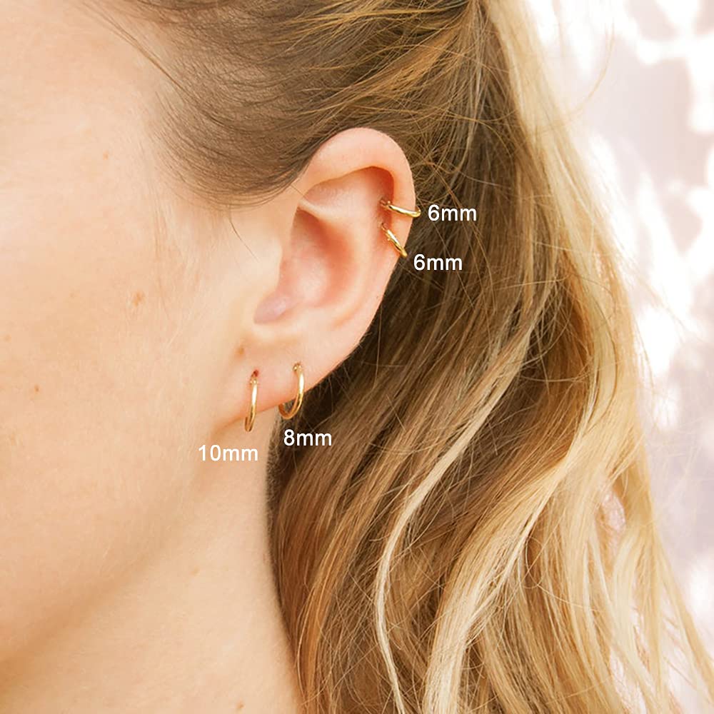 8MM Surgical Steel Hoop Earrings, Silver Huggie Hoop Earrings for Men Women Hypoallergenic, 316L Surgical Stainless Steel Earrin