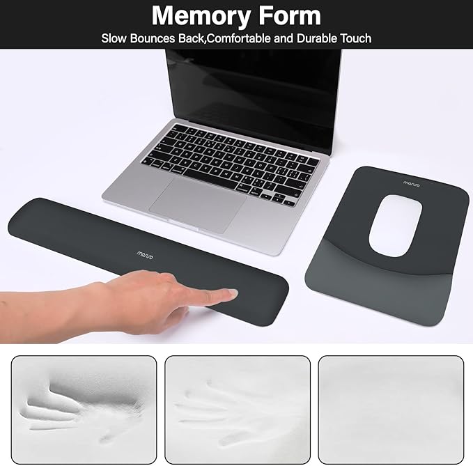 MOSISO Wrist Rest Support for Mouse Pad&Keyboard Set, Rectangular Ergonomic Mousepad Non-Slip Base Home/Office Pain Relief&Easy Typing Pad with Neoprene Cloth&Raised Silicone Lining, Slate Gray