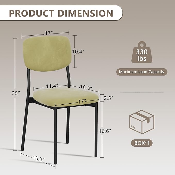 Einhomn Upholstered Dining Chairs Set of 4, Stackable Modern Dining Room Chairs, Kitchen Chairs w/Soft Velvet Backrest & Sturdy Metal Legs for Restaurant, Living Room, Light Green