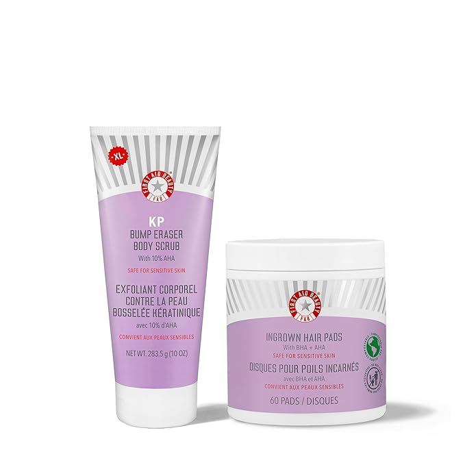 First Aid Beauty - Jumbo Body Duo: KP Bump Eraser Body Scrub & Ingrown Hair Pads with 10% BHA & AHA, Daily Exfoliating Bod...